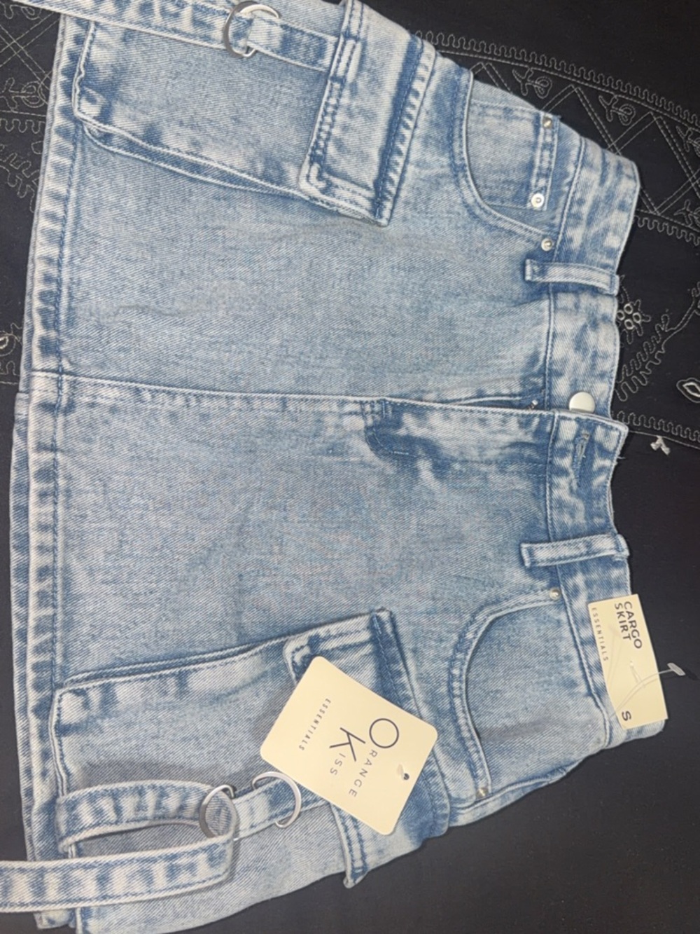 Orange Kiss Light Wash Denim Cargo Skirt